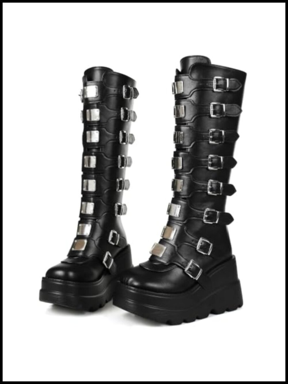 Wedge Platform Knee High Boots High Heel Round Toe Zip Punk Goth Combat Boots